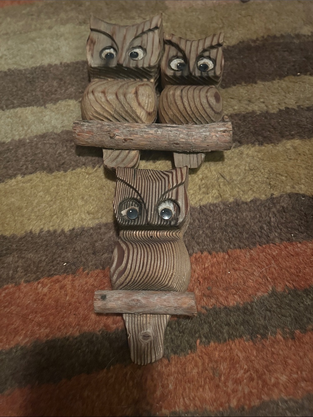 Wooden Owl Wall Decor — Brown Rustic Owl Trio